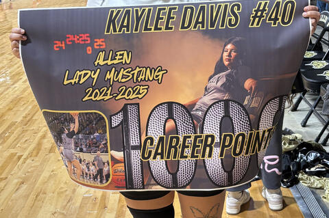 After hitting a 3 pointer in the second quarter against Maud on Tuesday, Senior Kaylee Davis joined the 1,000 point club in her high school career. More points to come!