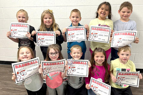 Mrs. Henthorn’s Class of Baseball Champs: (Top Row) Cheyenne McCarthy, Graycee Bryen, Layne Smith, Tahleah Smith, Morris Burnett (Bottom Row) Dalynn Weidel, Boston Stewart, Cash Lyles, Dawsyn Linker, and Kolten Bates.