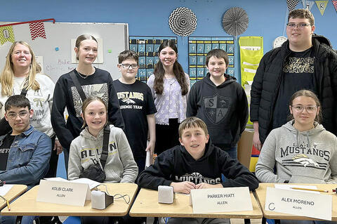 Congratulations to our JH Academic team for qualifying for state! Pictured (front) are Juan Moreno, Kolbi Clark, Parker Hiatt and Alex Moreno; (back) advisor Mrs. Kristy Hiatt, Sophia Shires, Joseph Turman, Sophie Cassell, Jaxton Stewart and Gage Goines.