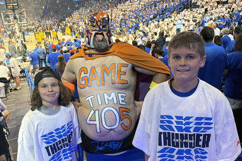 As most of us have been glued to our tv’s watching the OKC Thunder in the NBA Finals, Deacon and Creed Sanford were lucky enough to get to attend the game last Monday. Looks like they had great seats and met another big fan. They also received some auto