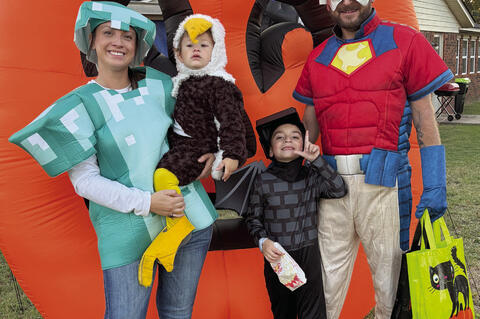 The Cummings family were out defending the neighborhoods in their Minecraft costumes. Mikela, Maverick Declan and Daniel got lots of snacks Saturday
