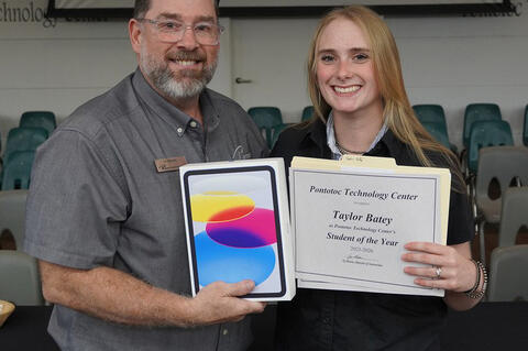 Congratulations to Pontotoc Technology Center’s 2025/26 Student of the Year, Taylor Batey. Taylor, picture here with her instructor, is a PTC HVAC student.