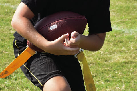 Colt Cross has a good run during last Saturdays Flag Football game. If you get a chance head the field on Saturdays to watch the fun.