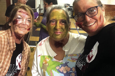 Donna Wainscott, Paula Pilant and Amanda Frederick were good sports at the Zombie Run