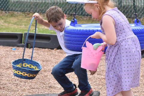 Noah Oechsle keeps an eye out for more eggs.