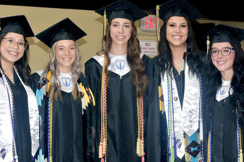 The Class of 2026 wrapped up their high school careers Saturday’s Commencement Ceremony. Sata Harjo, Bryar Wilson, Emma Tomb, Lexani Edward and Alyssa Royalty gather before the ceremony.