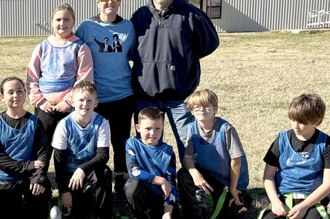 Congratulations to the Gerty Blue Devil Flag Football team for coming in second place in the Allen Flag Football leagueTop left to right Raina Been, (coaches) Mandy and Michael Zemlicka Bottom row left to right Connie Zemlicka, Silas Been, Liam Zemlicka, 