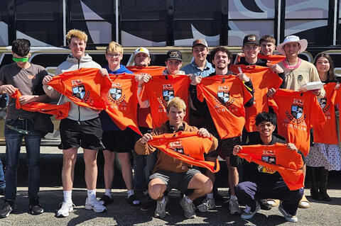 The Allen Interscholastic teams celebrates a great meet at ECU. Thanks to ECU for gifting the team shirts.