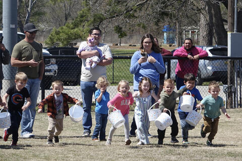 The race was on for the Easter Eggs at the Pre-K Egg Hunt at the football field