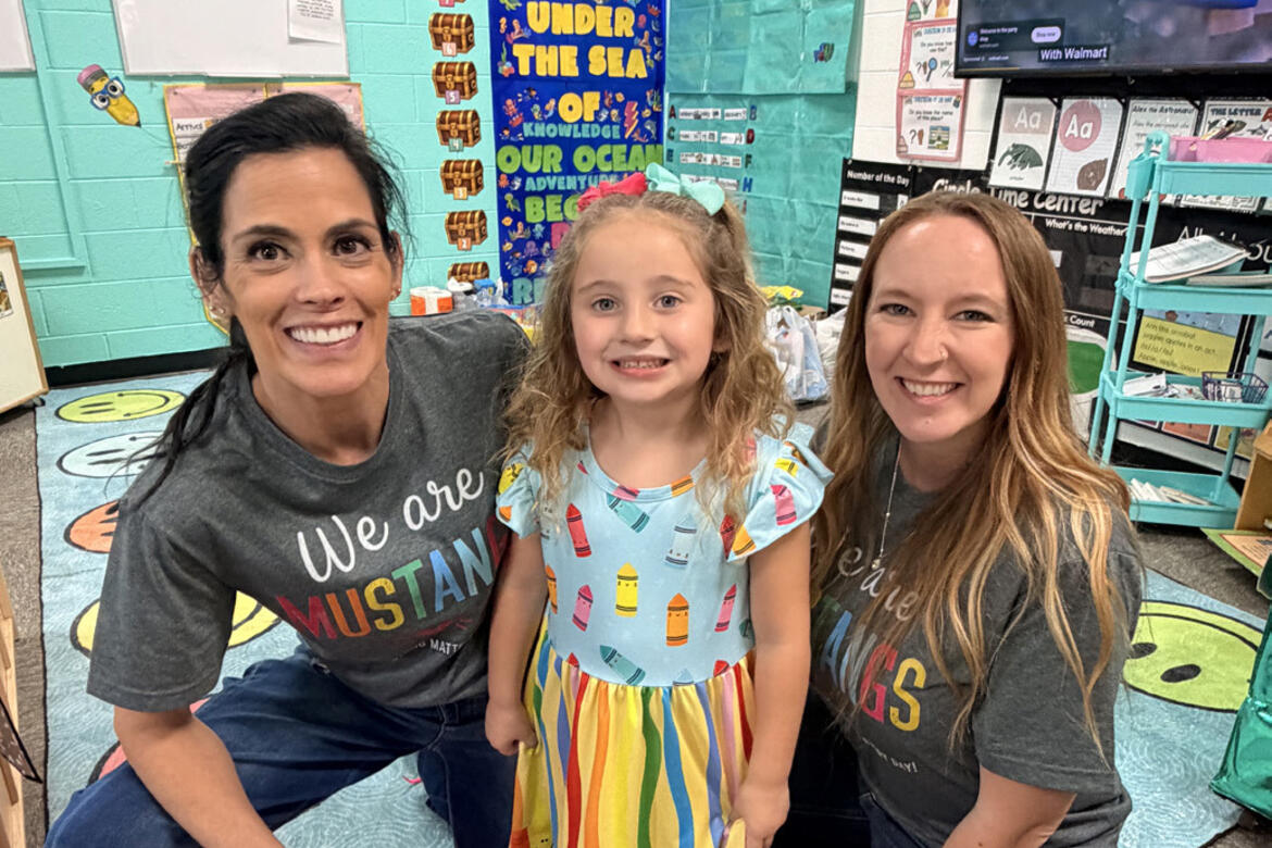 Wylder Rinehart got to meet her first teachers Trish Wainscott and Tabitha Lawrence
