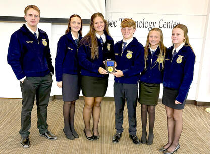 Congratulations to our Opening &amp; Closing Ceremonies team for qualifying for the State Contest in Stillwater on November 3rd! They placed 2nd the regional contest advancing on to state. l-r Sentinel: Bentley Teague, Secretary: Peyton Lewis, President: Molly Johnson, Treasurer: Tyson Lindsey, Reporter: Cambree Wainscott, Vice President: Maebree Howard