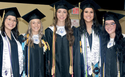 The Class of 2026 wrapped up their high school careers Saturday’s Commencement Ceremony. Sata Harjo, Bryar Wilson, Emma Tomb, Lexani Edward and Alyssa Royalty gather before the ceremony.