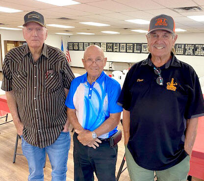 These three Atwood Cowboys enjoyed spending time together this past Saturday. Pictured are Joe Moore, Wendell Pierce and Dean Goforth.