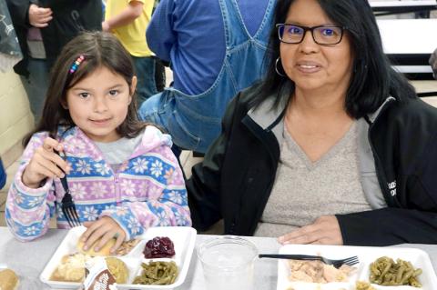 Amber Bishop and her son Bryson at school lunch