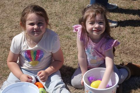 River Wainscott and Carolyn picked up a lot eggs at the school egg hunt.