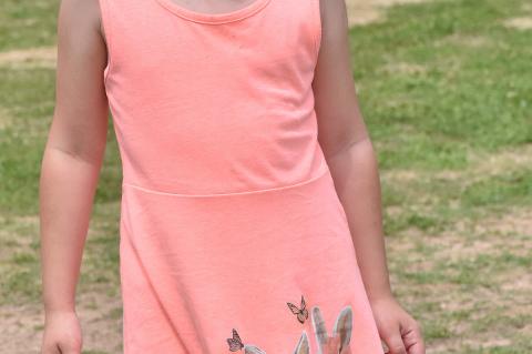 Abbie Nemecek had her special easter egg hungint dress on.