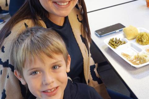 Amber Bishop and her son Bryson at school lunch