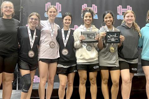 JH GIRLS -STATE POWERLIFTING CHAMPIONS Alina Jones, Laynee Heck, Cobi Frederick, Keilee Byrd, Kiara Byrd, Isabelle Elerick and Elizabeth Elerick