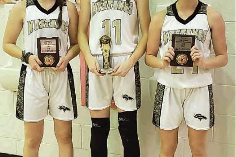 Congratulations to Emily Sells, Kaylyn Rowsey and Kinsey Nix for being selected to the Konawa Tournament All-tournaments team. Kaylyn was also selected as the tournament’s MVP.