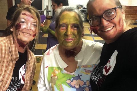 Donna Wainscott, Paula Pilant and Amanda Frederick were good sports at the Zombie Run