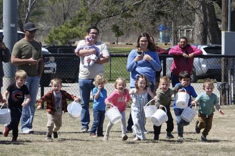 The race was on for the Easter Eggs at the Pre-K Egg Hunt at the football field