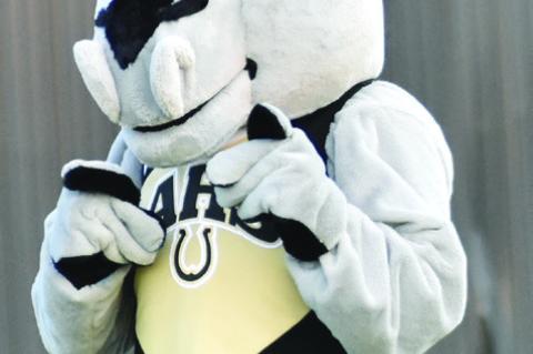 A new addition to the cheer team is the new Mustang mascot!