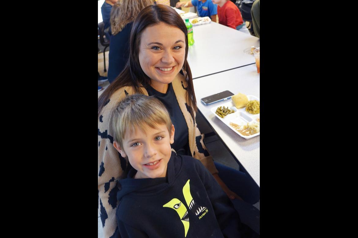 Amber Bishop and her son Bryson at school lunch
