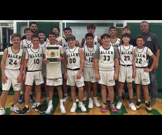 Recently the Allen Junior high basketball team won the championship of the Stonewall tournament. front Ezra Henthorn, Parker HIatt, Bryar Ward, Tyson Lindsey, Eddie Gonzalez, Dax Jasna, Elijah Pierce, D’Andre Hubbard, middle, Dyson Box, Becket Burris, B Recently the Allen Junior high basketball team won the championship of the Stonewall tournament. front Ezra Henthorn, Parker HIatt, Bryar Ward, Tyson Lindsey, Eddie Gonzalez, Dax Jasna, Elijah Pierce, D’Andre Hubbard, middle, Dyson Box, Becket Burris, B